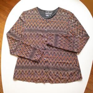 Vintage Carole Little Sparkly Chevron Button Up Blouse Size 10